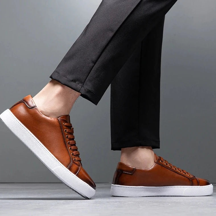 Marco Men's Leather Sneakers – Sleek Genuine Leather Sneakers with a Cushioned Sole and Timeless Design