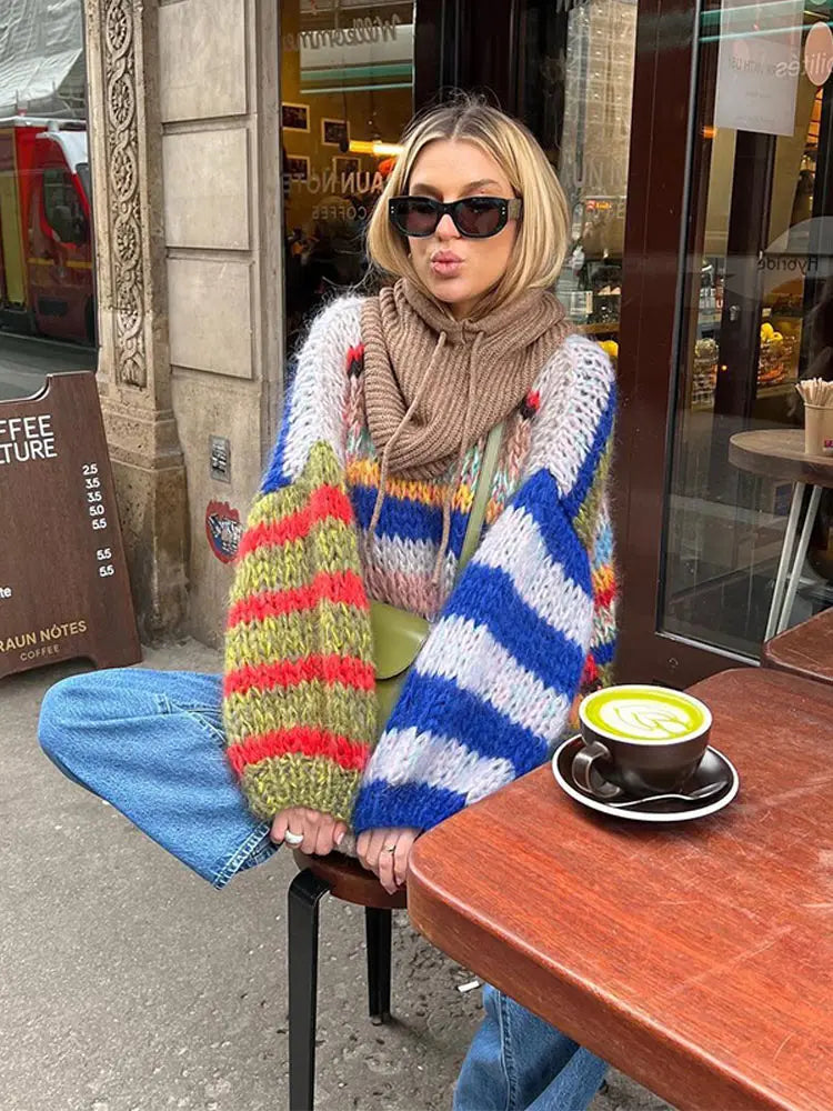Nina Multicolor Mohair Sweater – Bold Style & Snug Comfort for Women