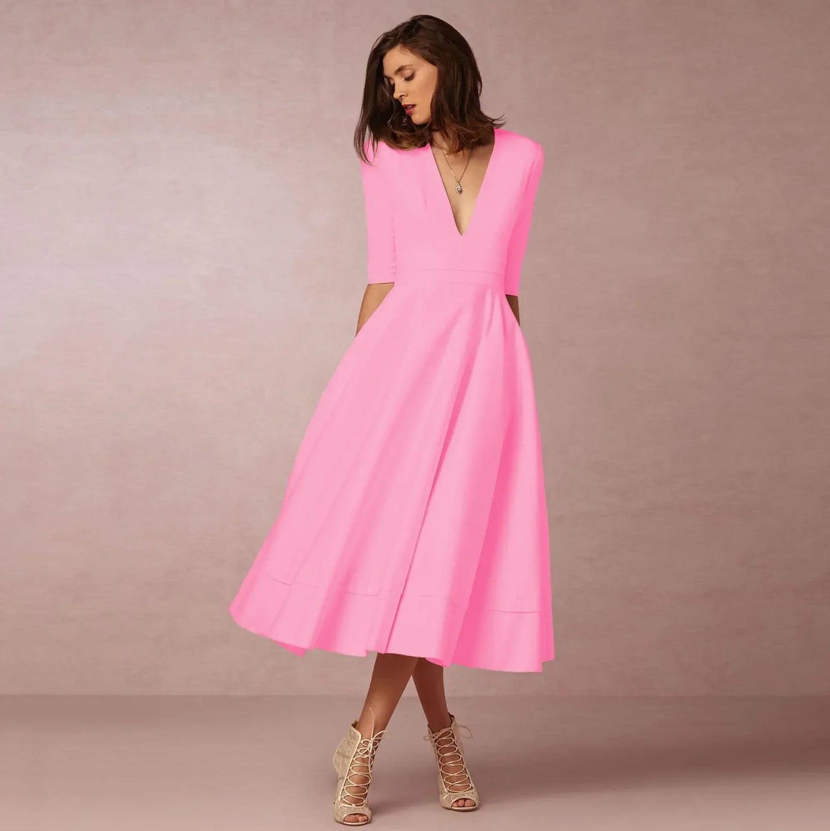 Celeste Women's Midi Dress – Fitted Cotton Dress with an Elegant Cut