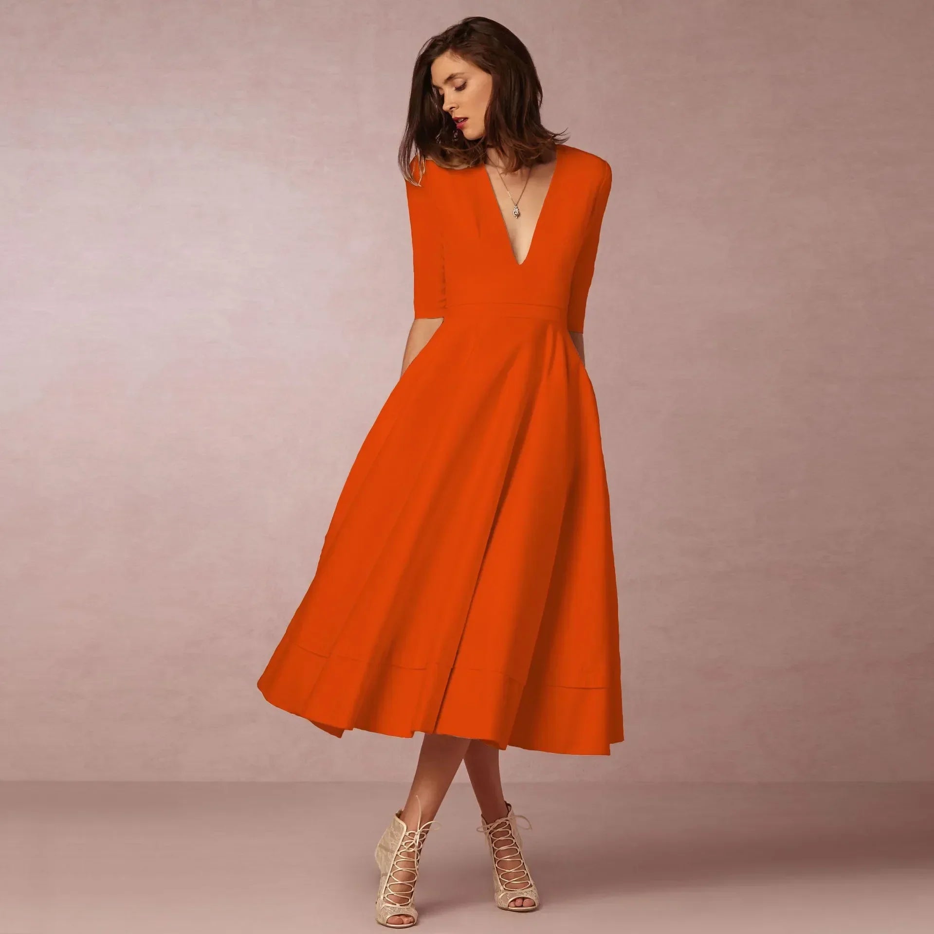 Celeste Women's Midi Dress – Fitted Cotton Dress with an Elegant Cut