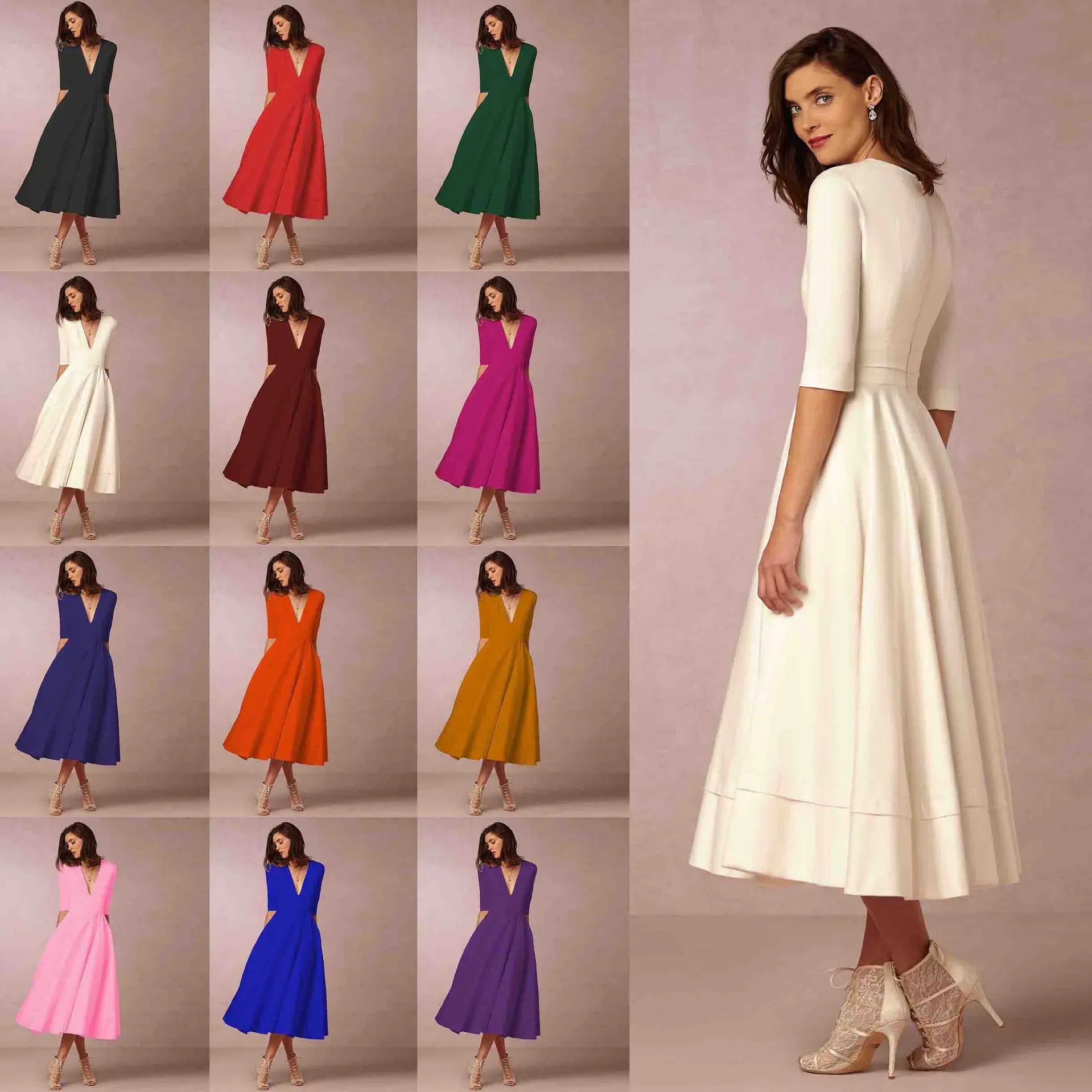 Celeste Women's Midi Dress – Fitted Cotton Dress with an Elegant Cut