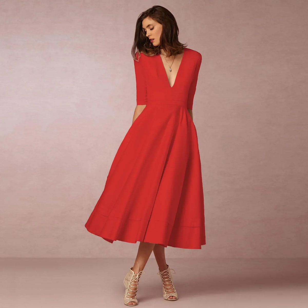 Celeste Women's Midi Dress – Fitted Cotton Dress with an Elegant Cut