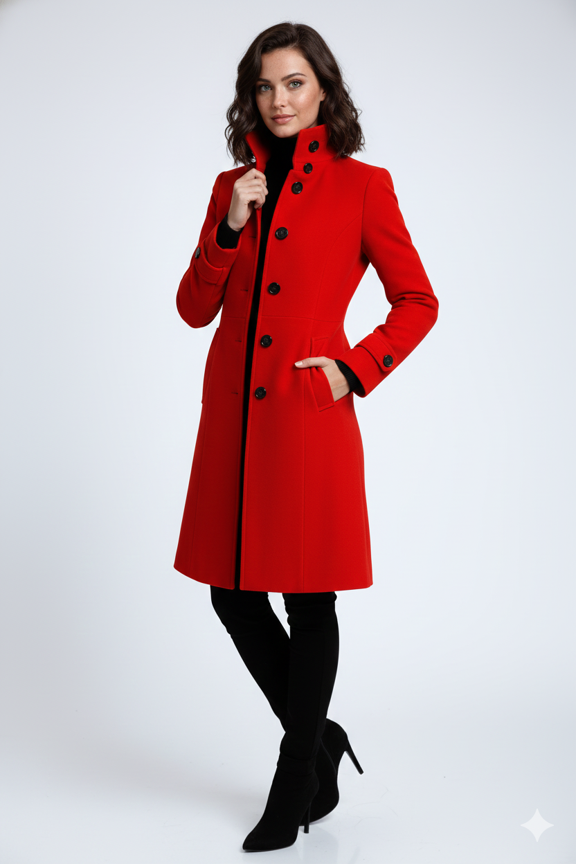 Eleanor Women's Trench Coat – Winter Coat with Tall Collar & Sleek Tailored Fit