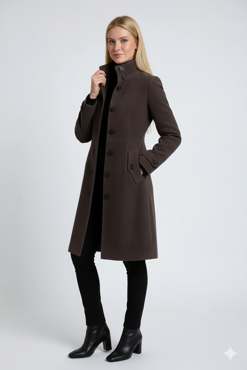 Eleanor Women's Trench Coat – Winter Coat with Tall Collar & Sleek Tailored Fit