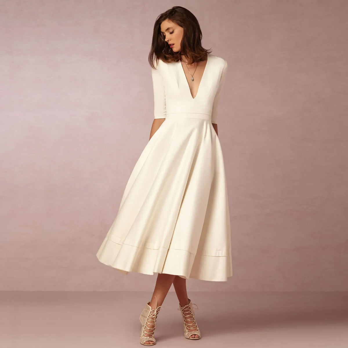 Celeste Women's Midi Dress – Fitted Cotton Dress with an Elegant Cut