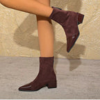 Marielle Ankle Boots for Women – Refined Suede Boots with Patent Accents & Comfy Block Heel