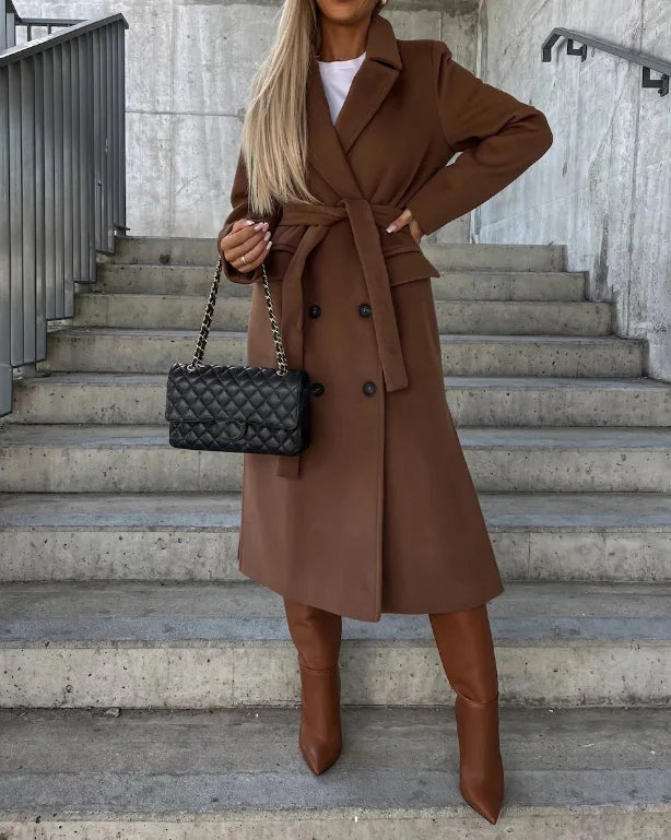 Rosalind Women's Long Coat – Elegant Winter Trench with Belt & Warm Lining