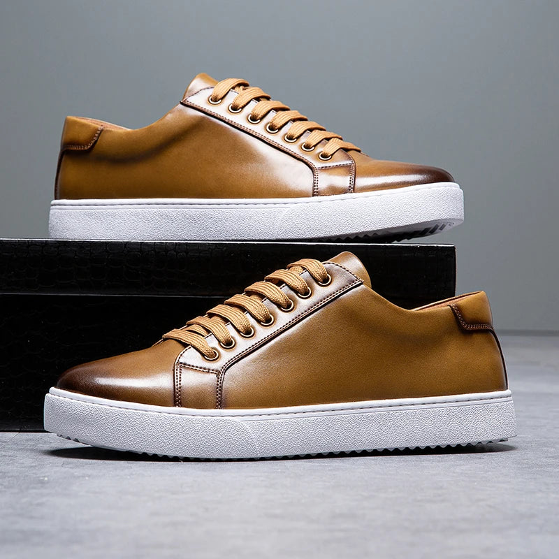 Marco Men's Leather Sneakers – Sleek Genuine Leather Sneakers with a Cushioned Sole and Timeless Design