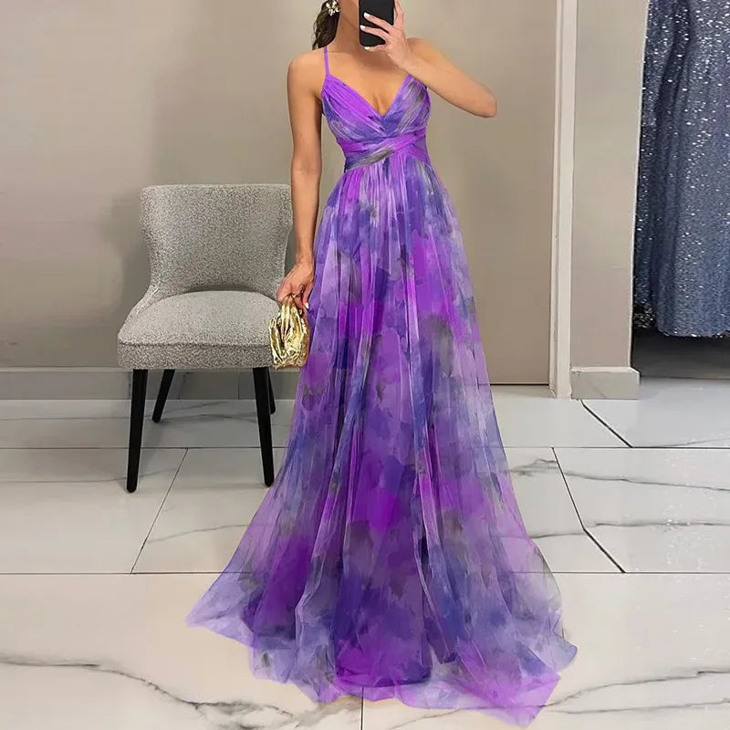 Adeline Women's Long Dress – Floral Summer Dress with Adjustable Closure & Flowing Silhouette