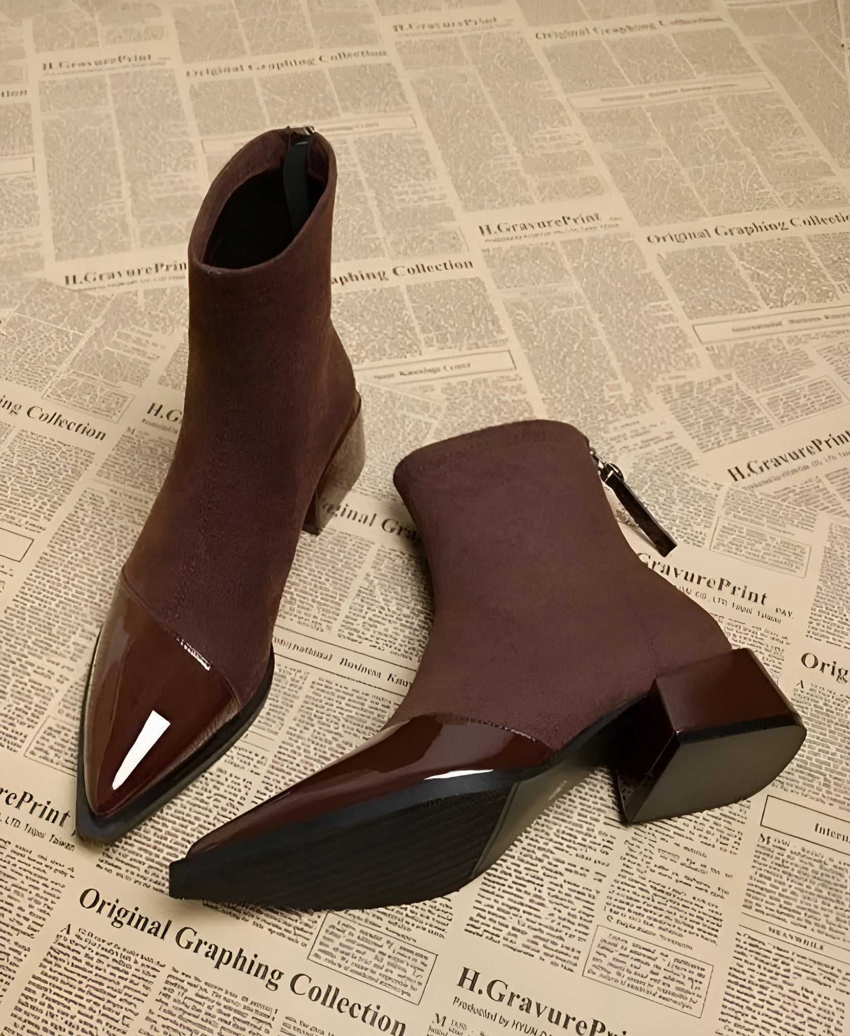 Marielle Ankle Boots for Women – Refined Suede Boots with Patent Accents & Comfy Block Heel