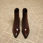 Marielle Ankle Boots for Women – Refined Suede Boots with Patent Accents & Comfy Block Heel
