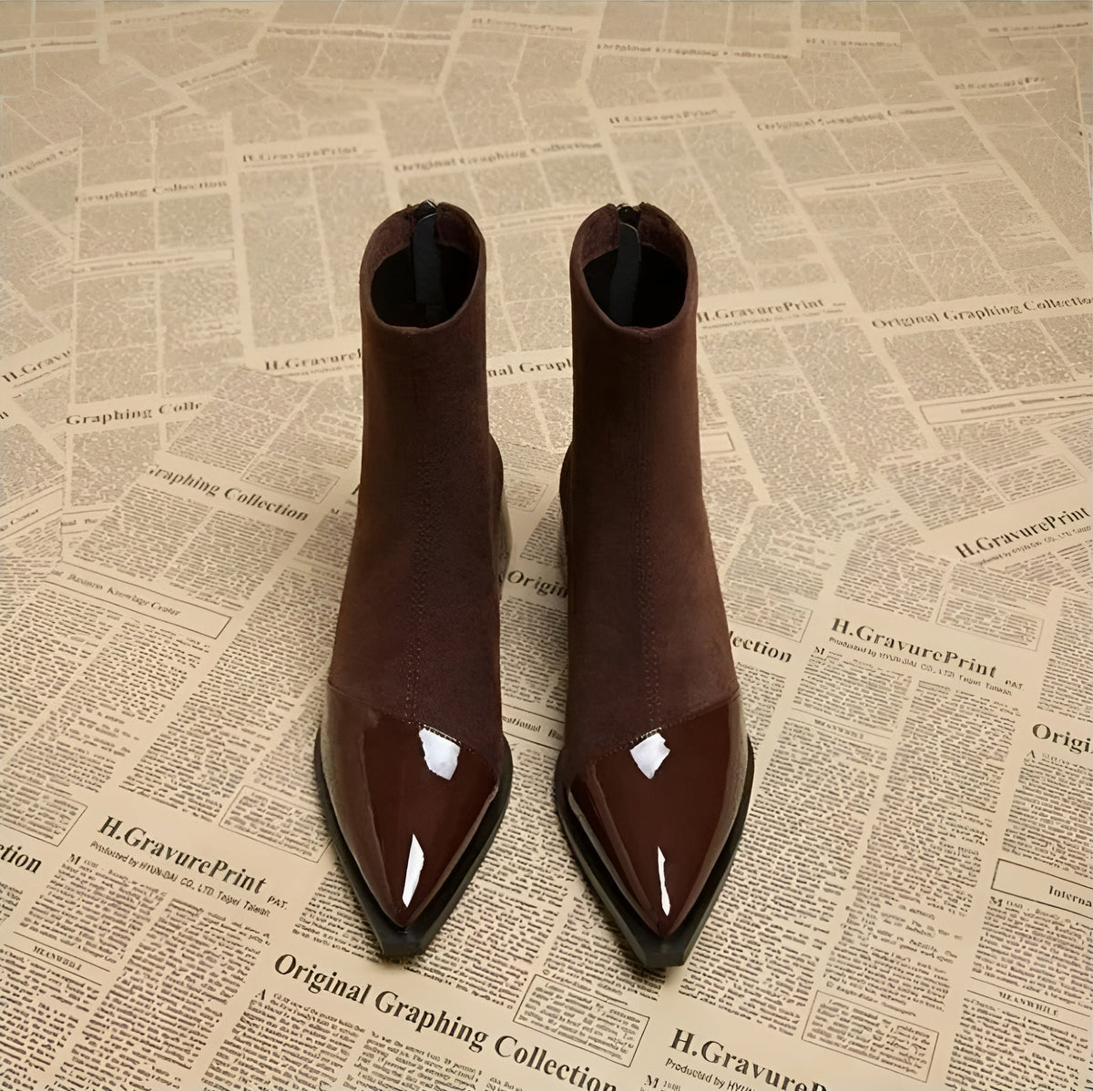 Marielle Ankle Boots for Women – Refined Suede Boots with Patent Accents & Comfy Block Heel