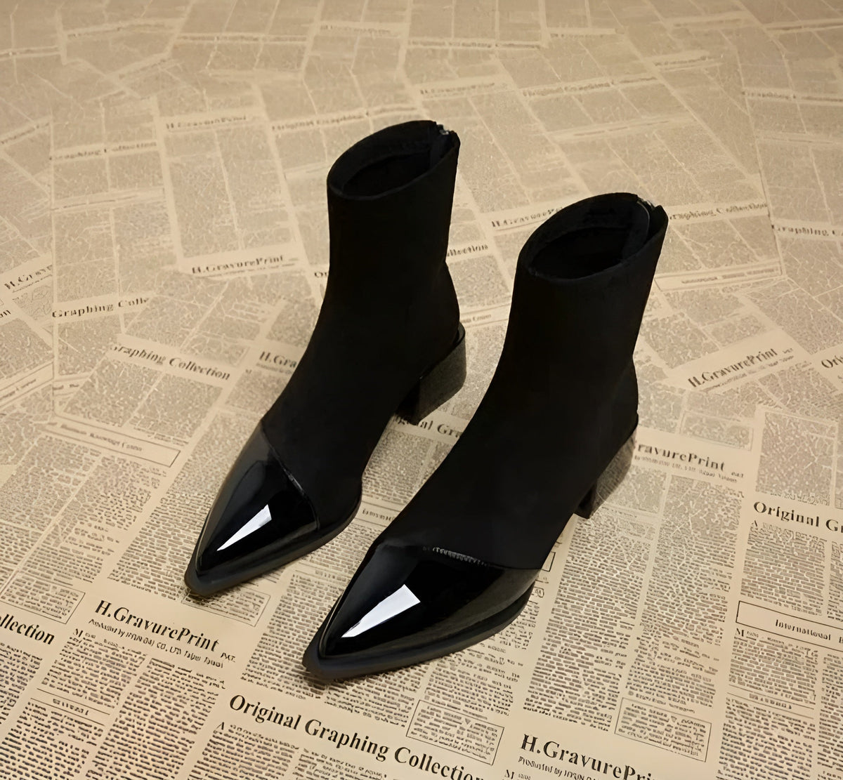 Marielle Ankle Boots for Women – Refined Suede Boots with Patent Accents & Comfy Block Heel