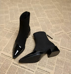 Marielle Ankle Boots for Women – Refined Suede Boots with Patent Accents & Comfy Block Heel