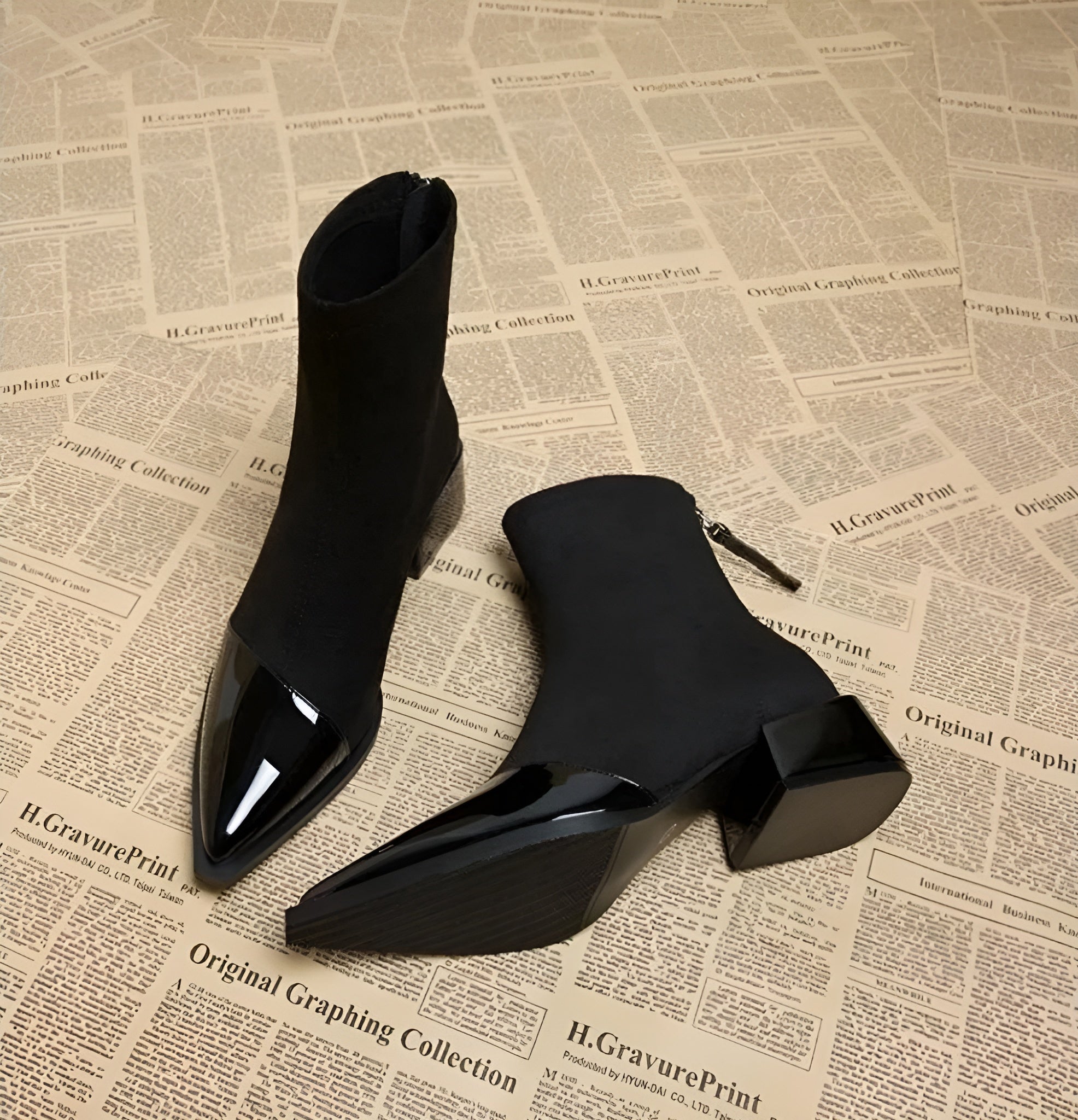 Marielle Ankle Boots for Women – Refined Suede Boots with Patent Accents & Comfy Block Heel