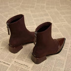 Marielle Ankle Boots for Women – Refined Suede Boots with Patent Accents & Comfy Block Heel