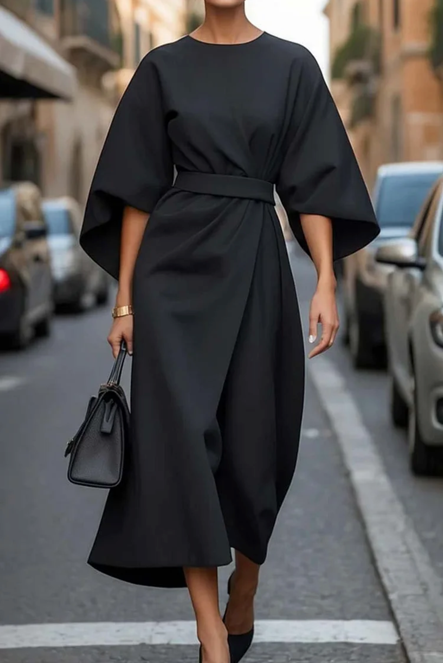 Adeline Women's Elegant Dress – Feminine Design with Lantern Sleeves and Adjustable Fitted Waist