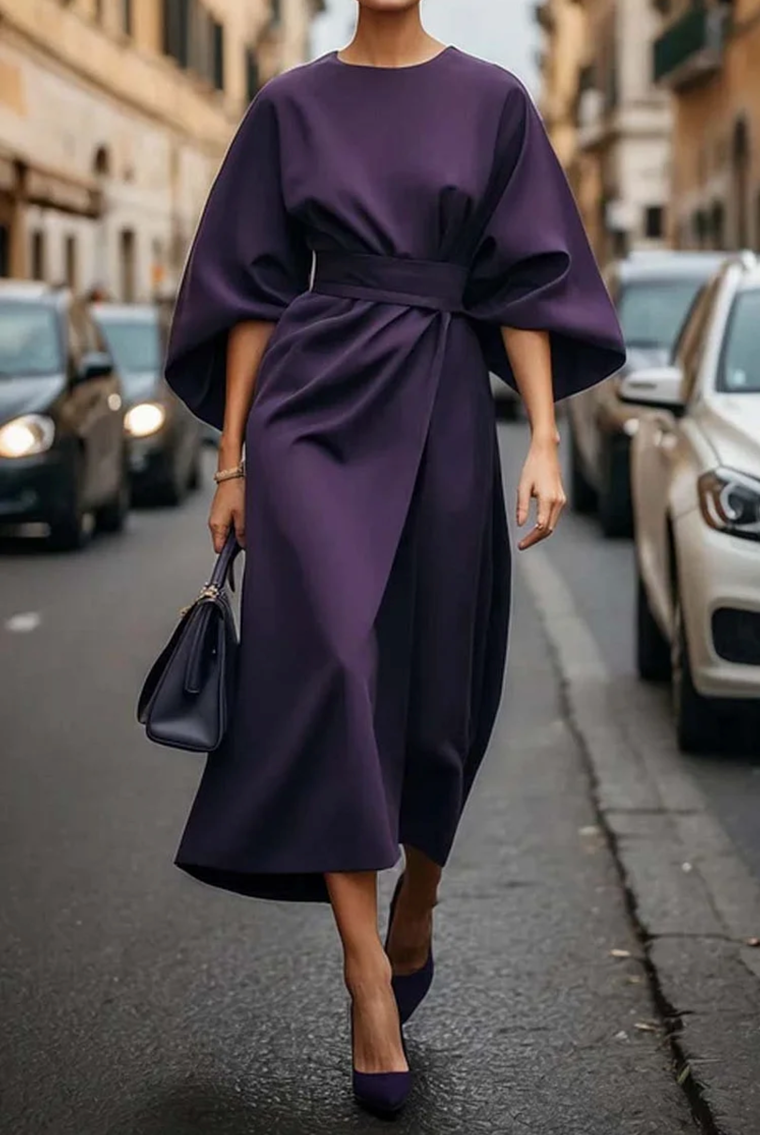 Adeline Women's Elegant Dress – Feminine Design with Lantern Sleeves and Adjustable Fitted Waist