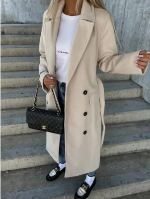Rosalind Women's Long Coat – Elegant Winter Trench with Belt & Warm Lining