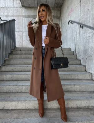Rosalind Women's Long Coat – Elegant Winter Trench with Belt & Warm Lining