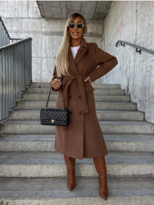 Rosalind Women's Long Coat – Elegant Winter Trench with Belt & Warm Lining