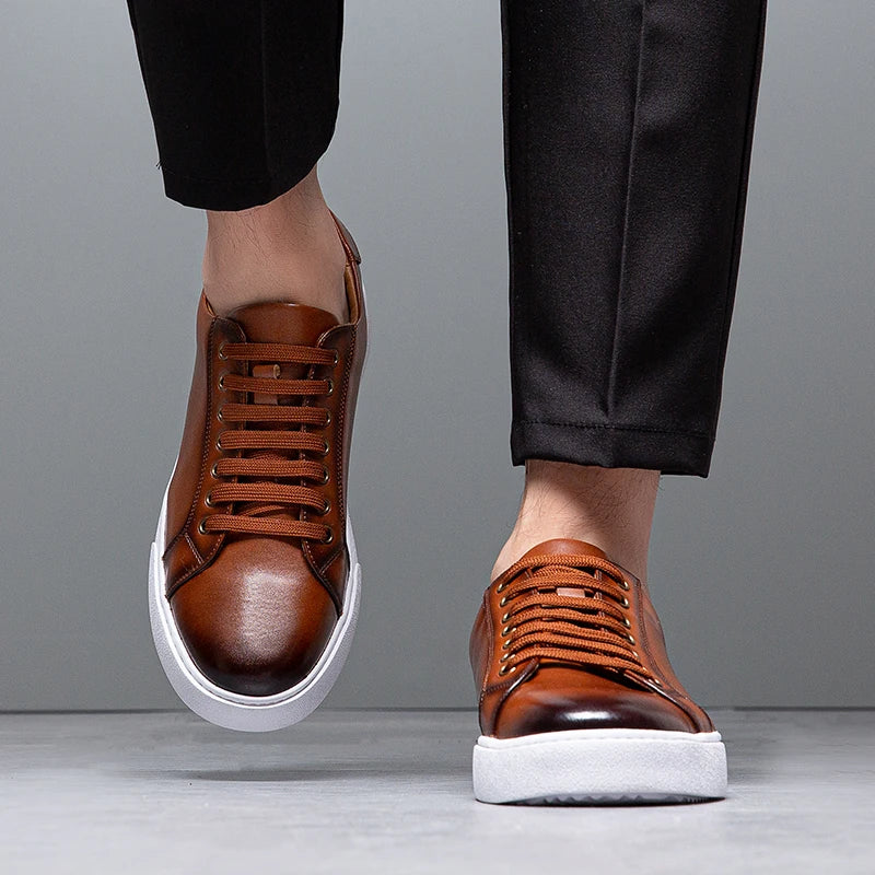 Marco Men's Leather Sneakers – Sleek Genuine Leather Sneakers with a Cushioned Sole and Timeless Design