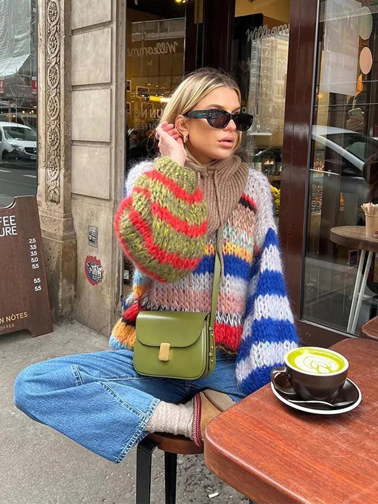 Nina Multicolor Mohair Sweater – Bold Style & Snug Comfort for Women