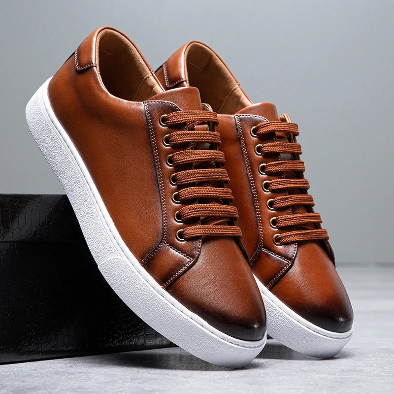 Marco Men's Leather Sneakers – Sleek Genuine Leather Sneakers with a Cushioned Sole and Timeless Design