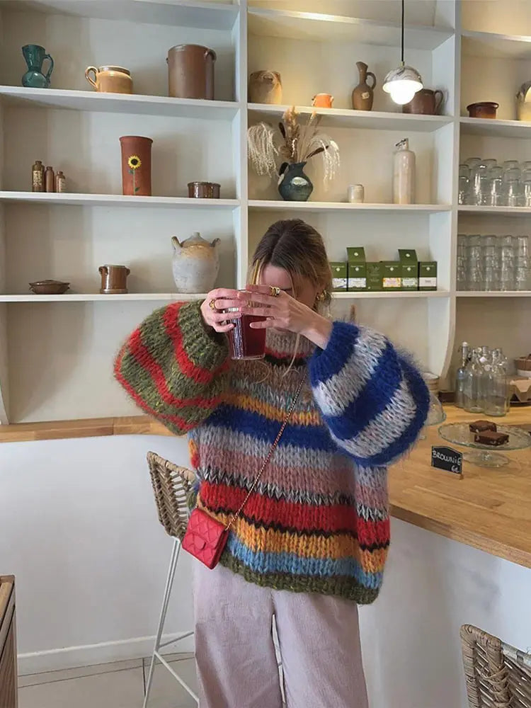 Nina Multicolor Mohair Sweater – Bold Style & Snug Comfort for Women