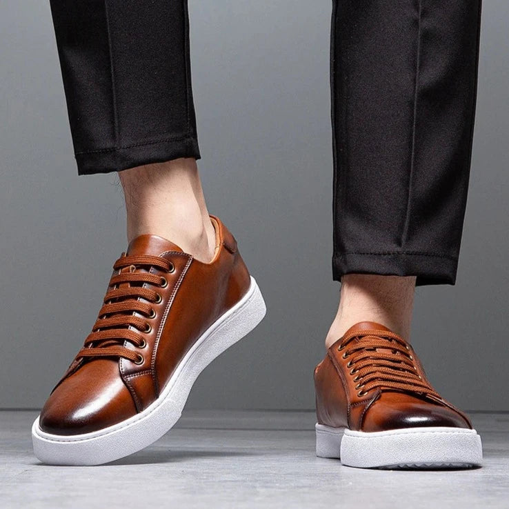 Marco Men's Leather Sneakers – Sleek Genuine Leather Sneakers with a Cushioned Sole and Timeless Design