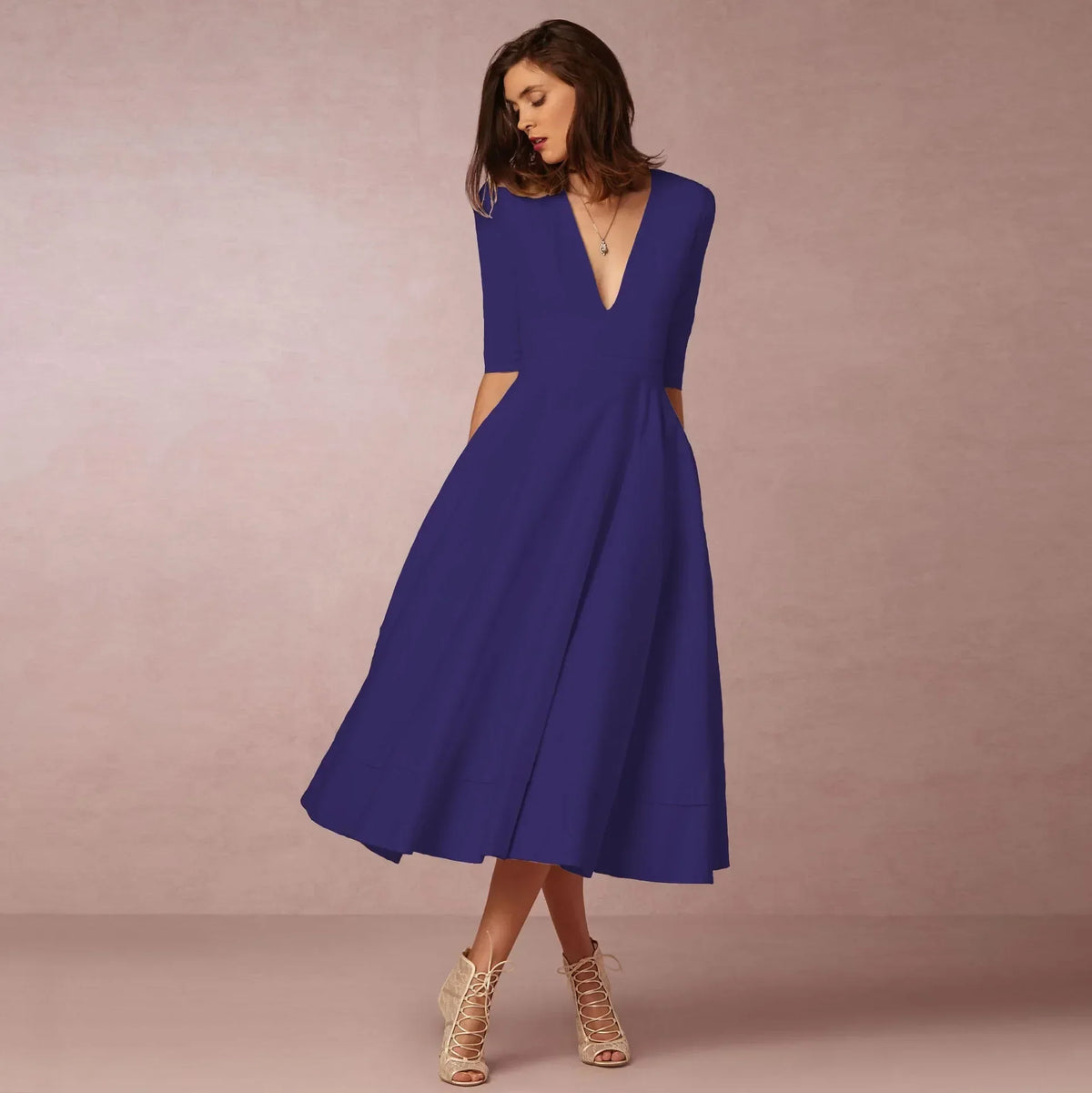 Celeste Women's Midi Dress – Fitted Cotton Dress with an Elegant Cut