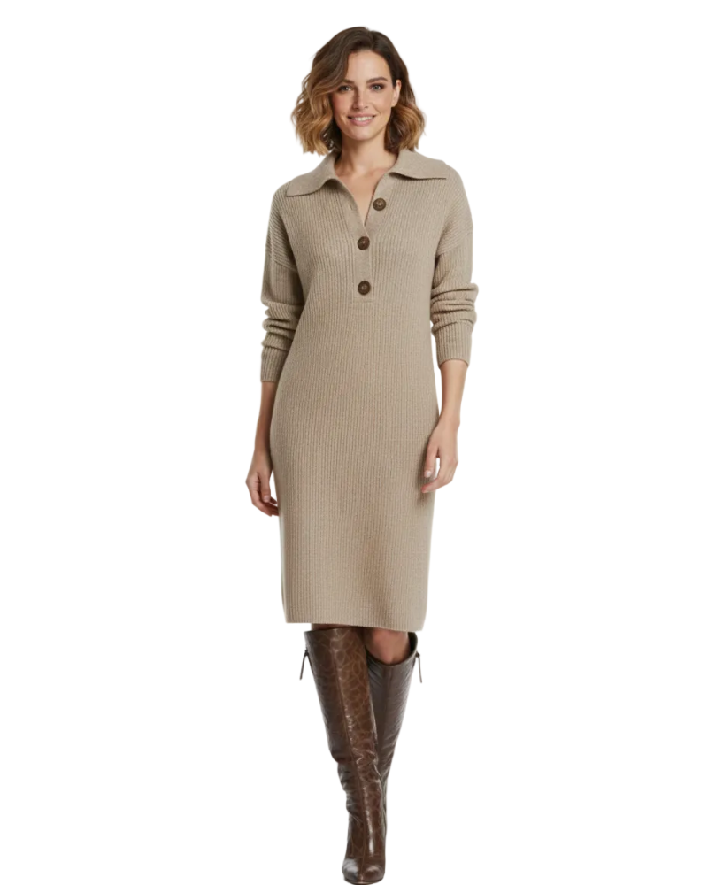 Rosalind Midi Dress for Women – Comfort Fit with Collar Buttons for Elegant Everyday Style