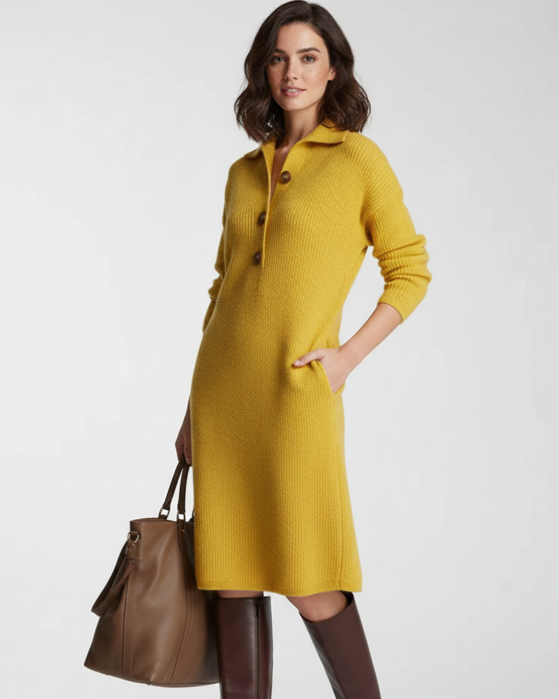 Rosalind Midi Dress for Women – Comfort Fit with Collar Buttons for Elegant Everyday Style