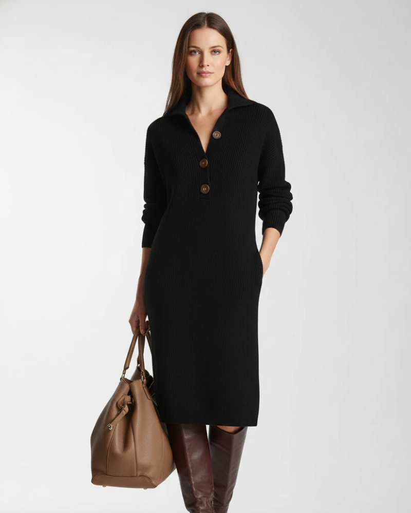Rosalind Midi Dress for Women – Comfort Fit with Collar Buttons for Elegant Everyday Style
