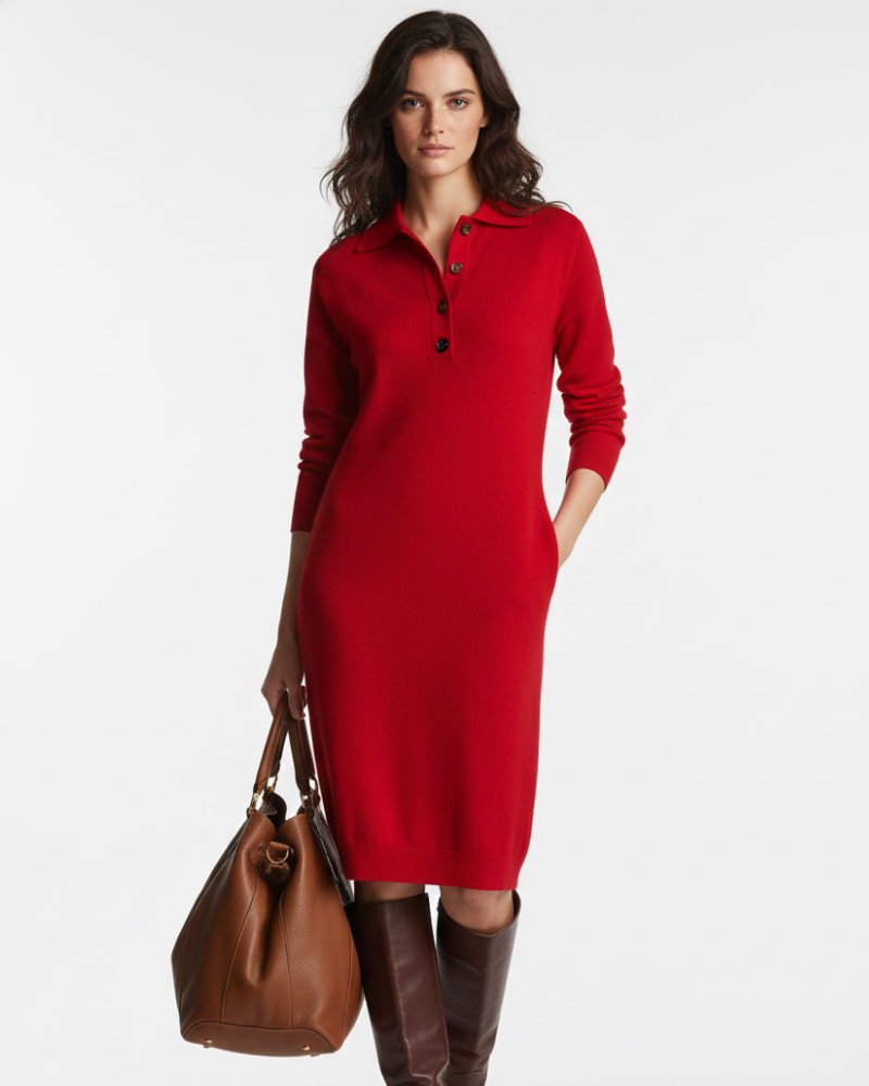 Rosalind Midi Dress for Women – Comfort Fit with Collar Buttons for Elegant Everyday Style