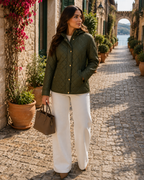 Agnes Women's Quilted Jacket – Gold-Tone Buttons, Zip Pockets & Corduroy Trim