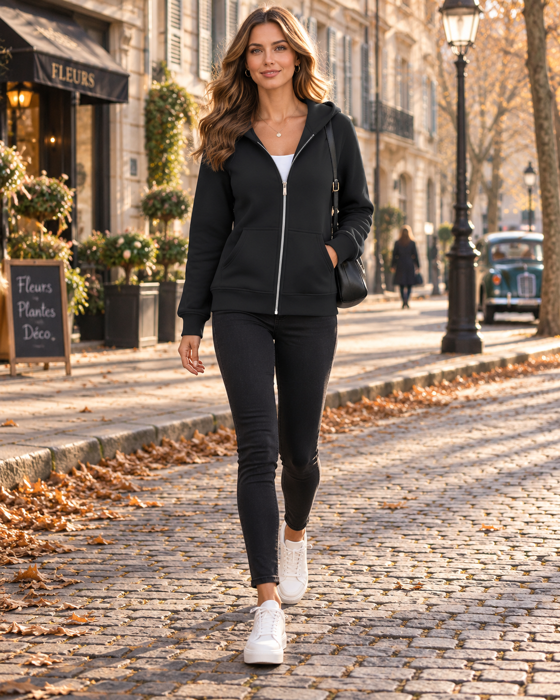 Chelsea Women's Fitted Zip-Up Hoodie – Cotton Blend, Fixed Hood & Front Pockets