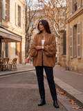 Fiona Women's Oversized Ribbed Cardigan – Lantern Sleeves, Button Front & Drop Shoulders