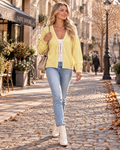 Gabrielle Women's Bow-Tie Knit Cardigan – Contrast Stitch, Open Front & Loose Fit
