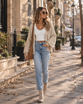 Sarah Women's Oversized Knit Cardigan – Deep V-Neck, Button Front & Long Sleeves