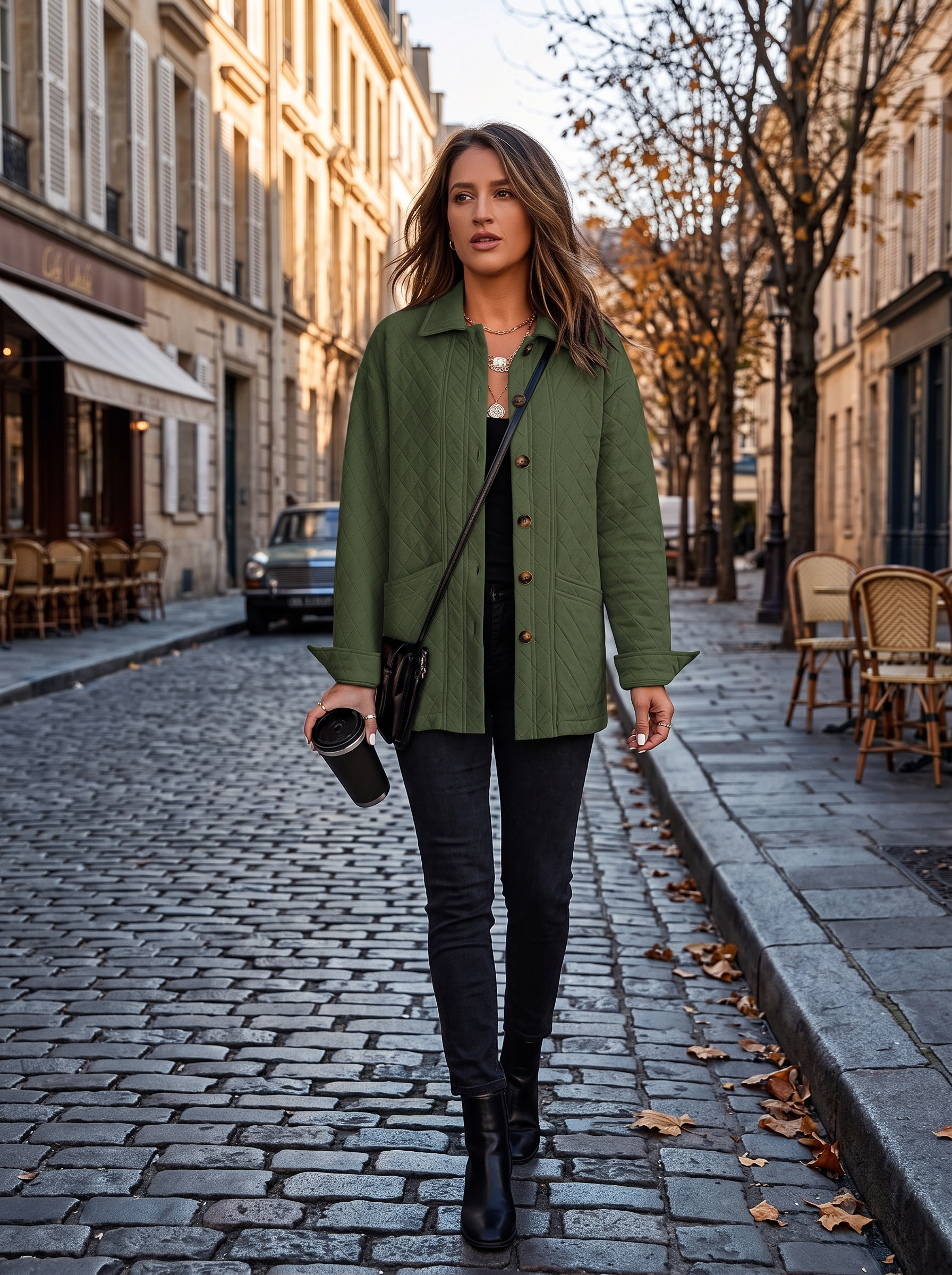 Faith Women's Diamond Quilted Jacket – Button Front, Stand Collar & Pockets