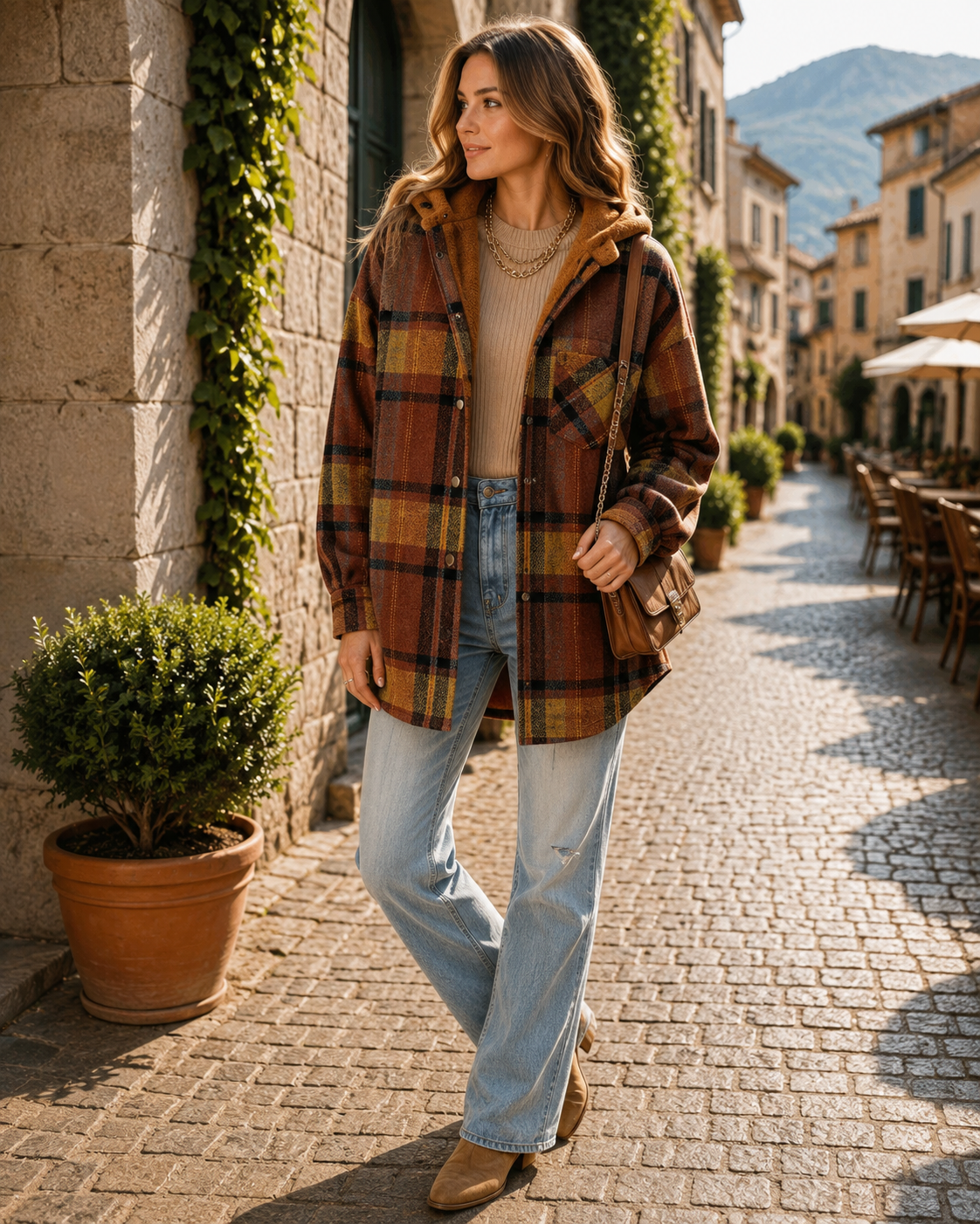Sadie Women's Plaid Shacket – Oversized Fit, Button Front & Chest Pocket