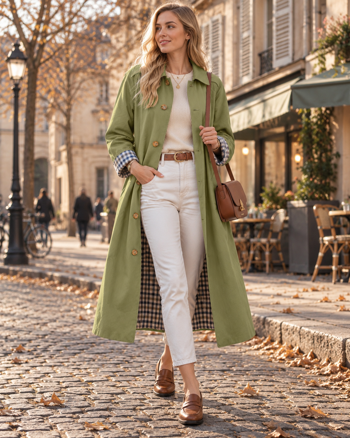 Victoria Women's Trench Coat – Button Front, Classic Collar & Plaid Lining