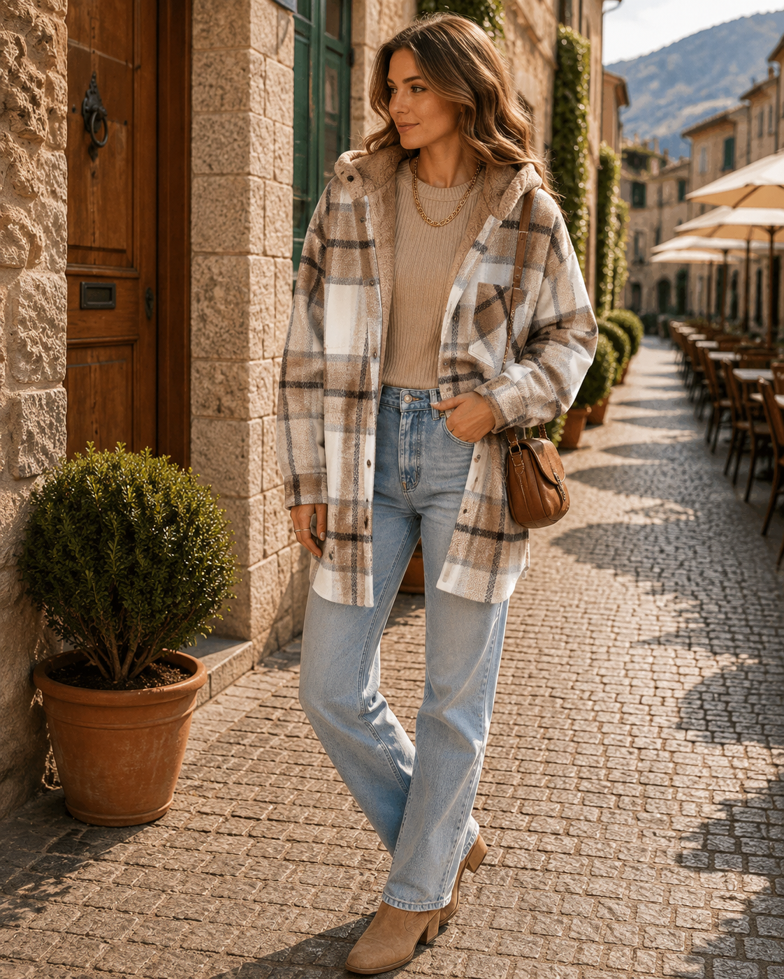 Sadie Women's Plaid Shacket – Oversized Fit, Button Front & Chest Pocket