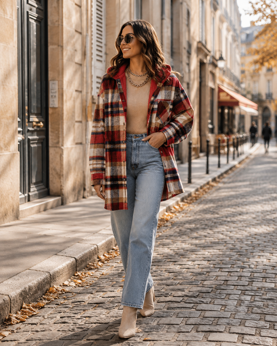 Natasha Women's Plaid Shacket – Oversized Fit, Button Front & Chest Pocket