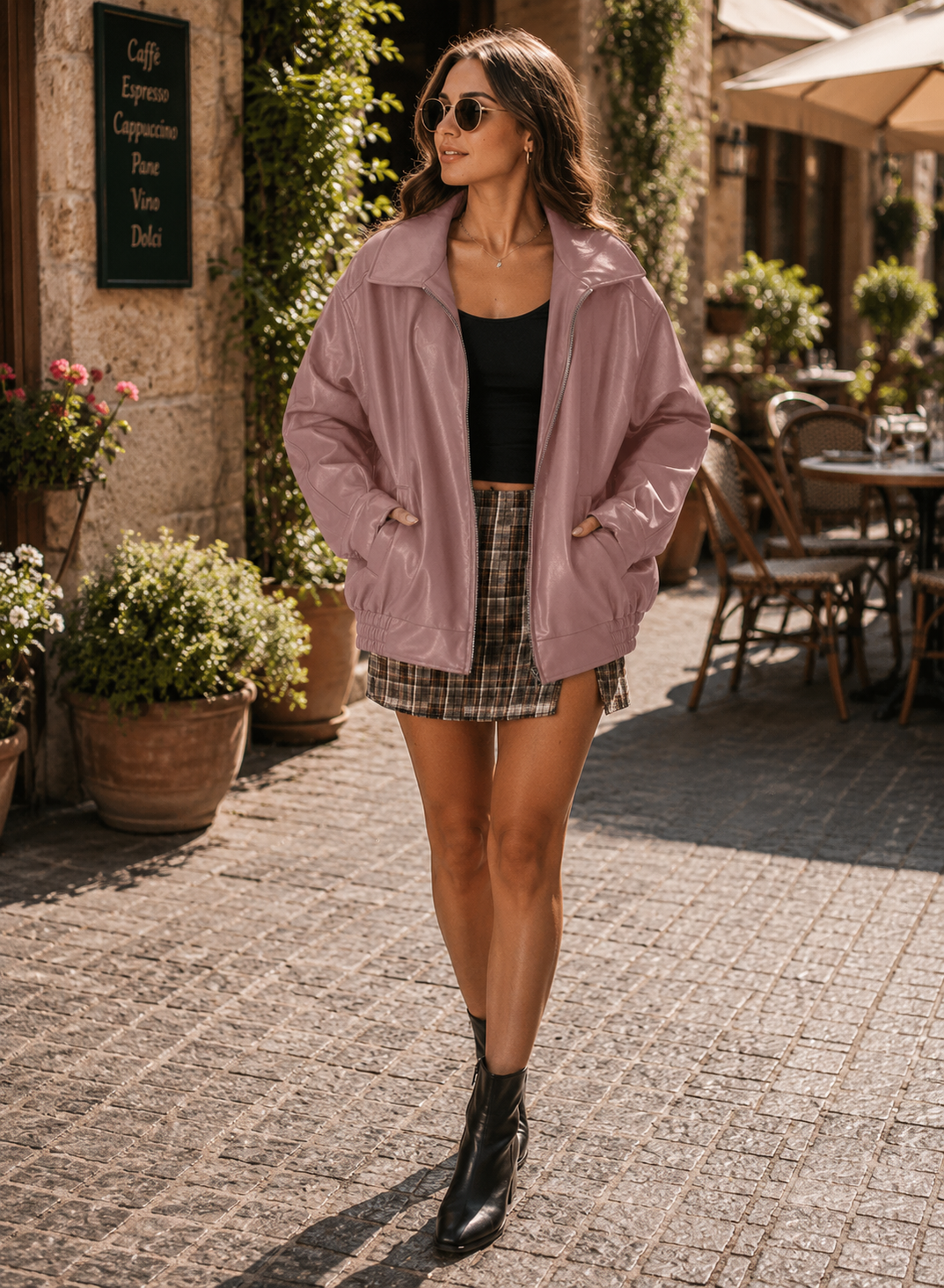 Zoe Women's Vegan Leather Jacket – Oversized Fit, Zip Front & Boyfriend Style
