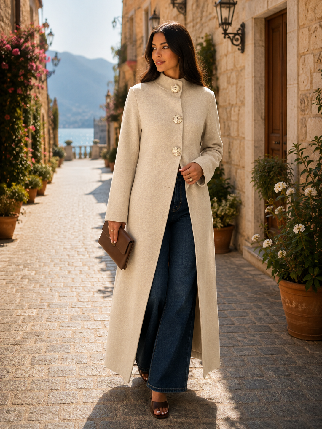 Cecilia Women's Long Cardigan – Gold-Tone Buttons, Soft Knit & Elegant Fit