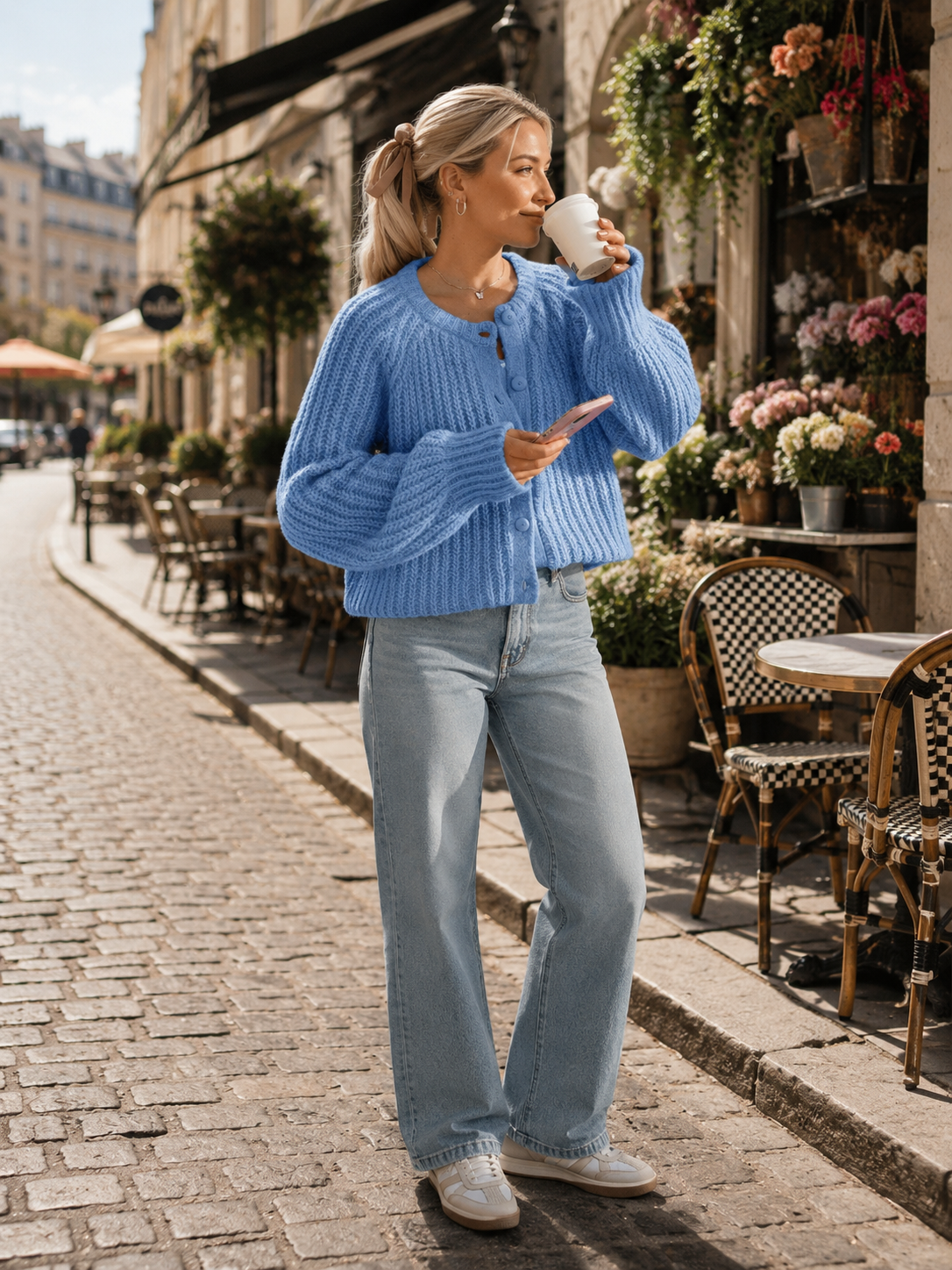Eliza Women's Knit Cardigan – Button Front, Drop Shoulders & Relaxed Fit