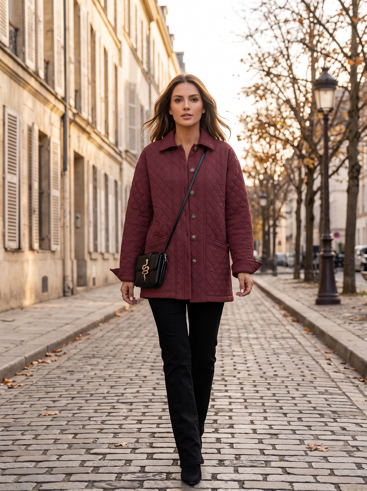 Faith Women's Diamond Quilted Jacket – Button Front, Stand Collar & Pockets