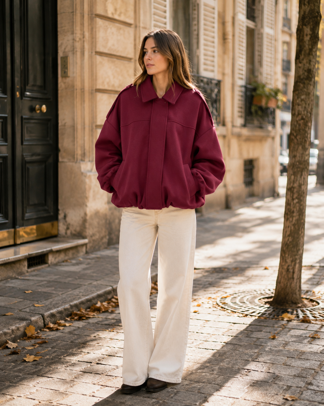 Melanie Women's Faux Suede Bomber Jacket – Oversized Fit, Batwing Sleeves & Zip Front